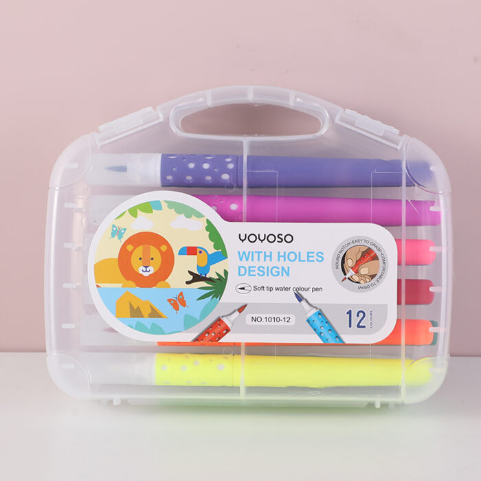 0Y8A2766 Στυλό Νερομπογιάς με Μαλακή Μύτη και Σχέδια με Τρύπες – 12 Χρώματα - Image 1