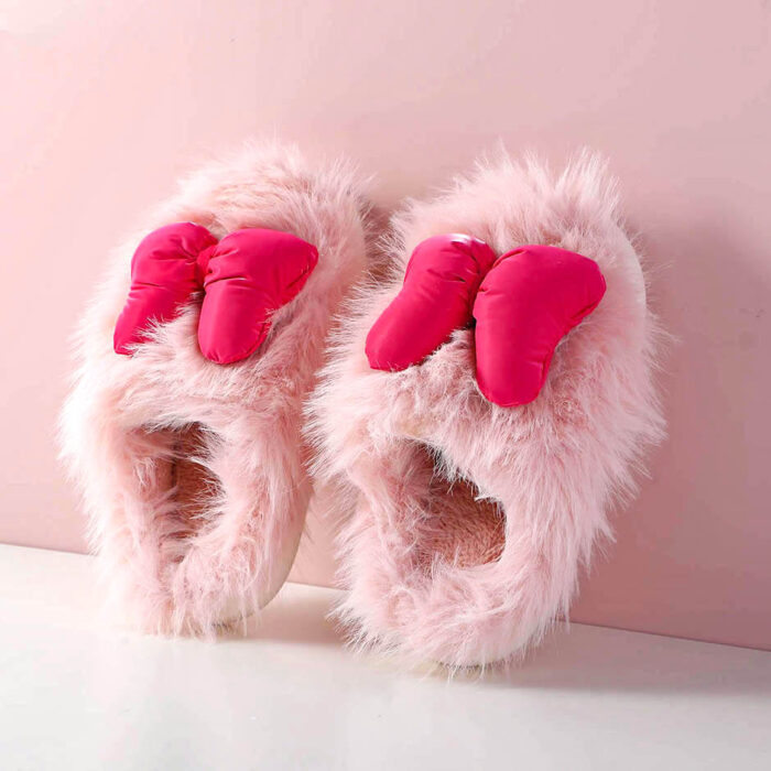 0Y8A9853 Δημοφιλείς Γυναικείες Βαμβακερές Παντόφλες με Φιόγκο, Ροζ, Μέγεθος 40-41 - Image 1