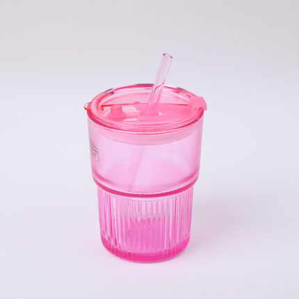 Γυάλινο ποτήρι καφέ με καλαμάκι – 450 ml