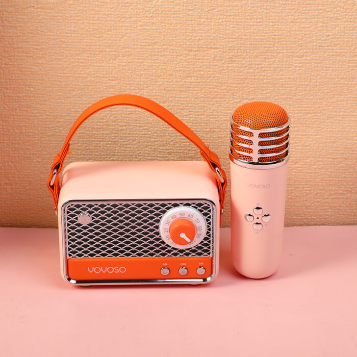 2L3A5851 Karaoke Πολυλειτουργικό Μικρόφωνο με Ασύρματο Ηχείο – Πορτοκαλί — C18 - Image 1