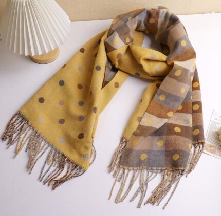 Κασκόλ διπλής όψης με πουά – Κίτρινο