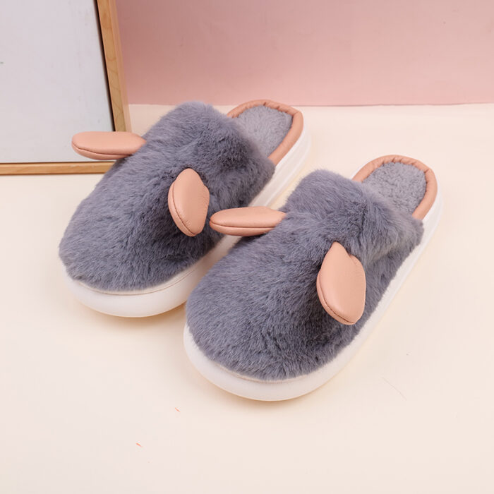 P1012296 Ανδρικές Βαμβακερές Παντόφλες με Χαριτωμένα Αυτιά Κουνελιού, Γκρι, Μέγεθος 44-45 - Image 1