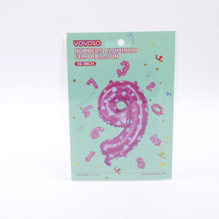 Μπαλόνι foil 16’’ σε σχήμα αριθμού 9, ροζ πούδρα με εκτύπωση – 1 τεμάχιο