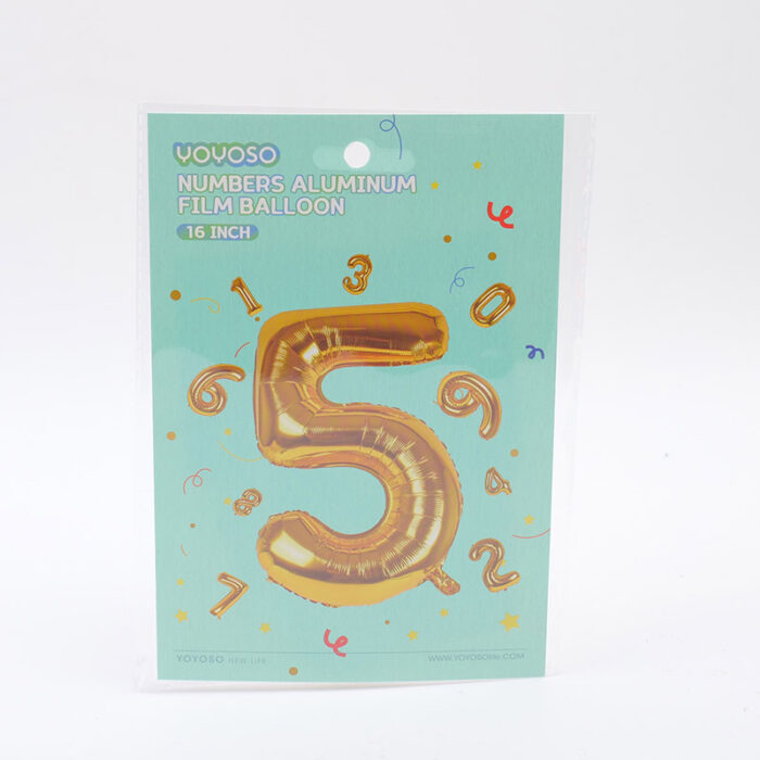 P1016227 Μικρό μπαλόνι foil 16’’ σε σχήμα αριθμού 5, χρυσό – 1 τεμάχιο - Image 1