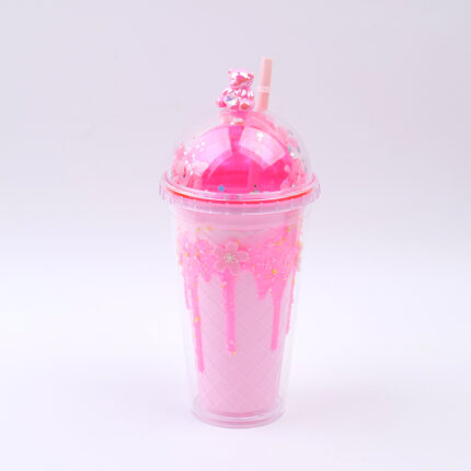 Πλαστικό ποτήρι με καλαμάκι Sakura Diamond Bear - 450ml