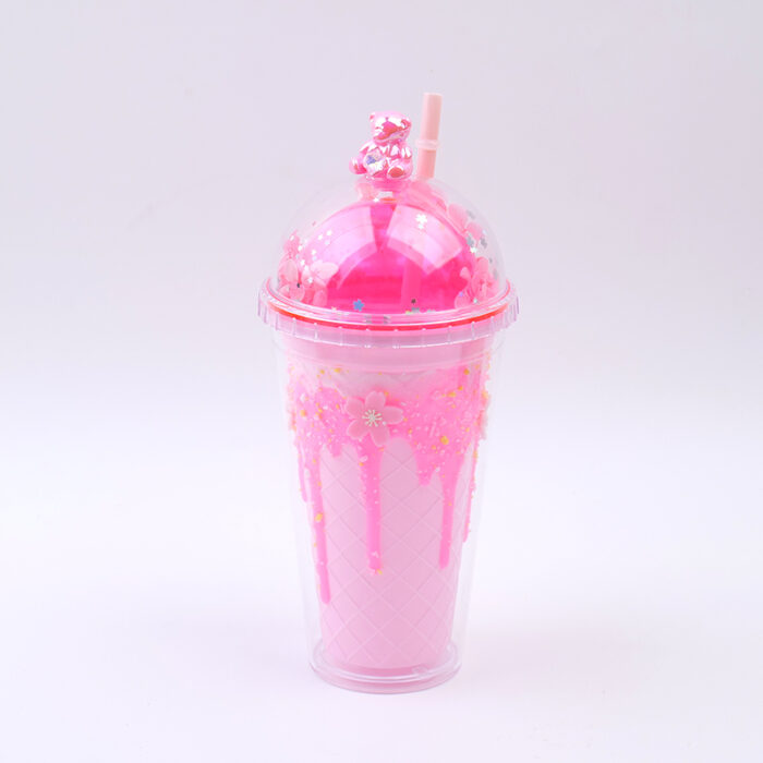 P1017234 Πλαστικό ποτήρι με καλαμάκι Sakura Diamond Bear - 450ml - Image 1