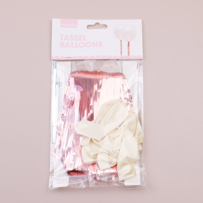 P1018862 Μπαλόνια με φούντες σε ροζ χρυσό Party series - 6 τεμάχια - Image 1