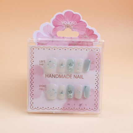 Νύχια Press-on με επιχρυσωμένο μπλε χρώμα, 10 τεμάχια