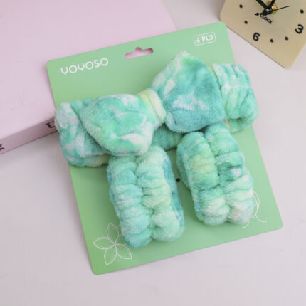 Tie-dye Series - Σετ Κορδέλα Μαλλιών Μακιγιάζ και Βραχιόλια Καρπού για Πλύσιμο Προσώπου - Πράσινο