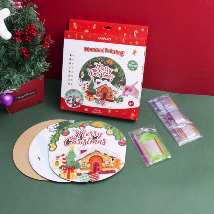 DIY Christmas Series – Χριστουγεννιάτικη Ζωγραφική με Διαμαντάκια Σπίτι σε Στρογγυλή Ξύλινη Βάση