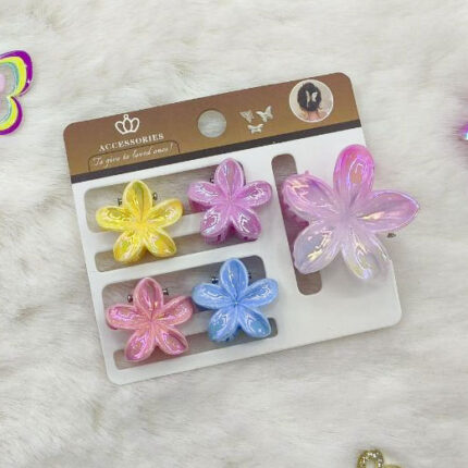 Κλάμερ Μαλλιών – Γυαλιστερό Λουλούδι Plumeria, 5 Τεμάχια