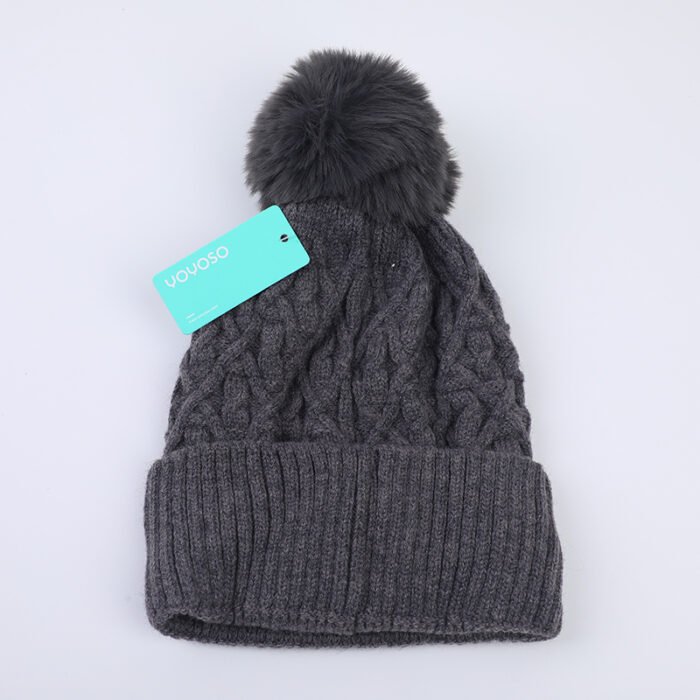 0Y8A6732 Μάλλινος Σκούφος με σχέδιο Διαμαντιών - Γκρι - Image 1