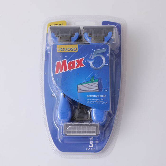 2L3A2358 Ξυράφι ανδρών από ανοξείδωτο ατσάλι 5 στρώσεων με μπλε λαβή (σετ 5 τεμαχίων) - Image 1