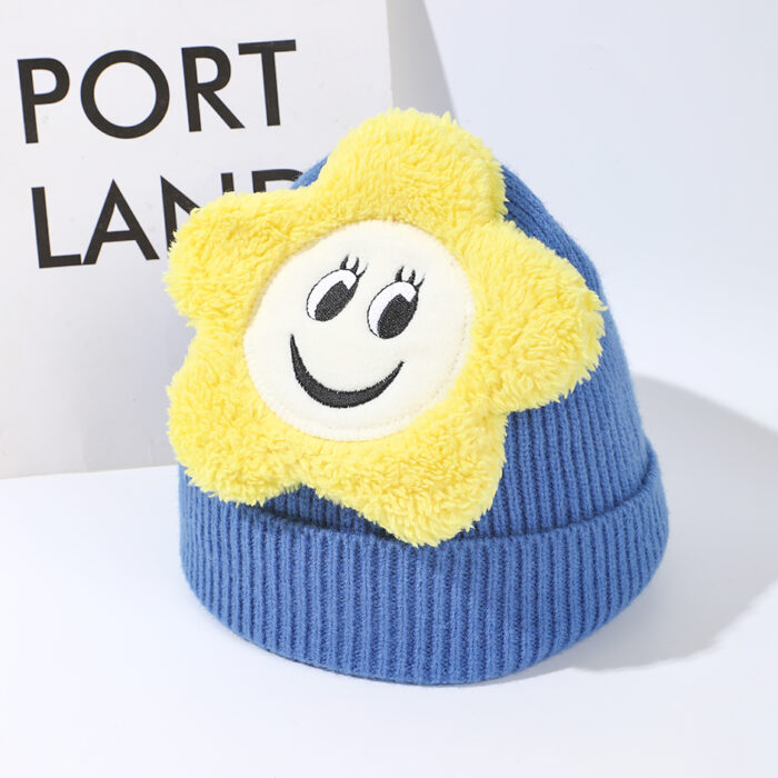 2L3A6363 Σκούφος με λουλούδι και χαμογελαστό πρόσωπο ήλιου - μπλε ζαφείρι - Image 1