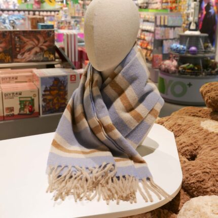 Ριγέ Κασκόλ με Κρόσσια - Μπλε