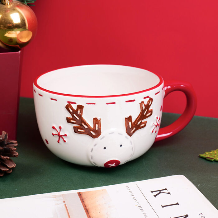 P1011011 Κεραμική κούπα με χριστουγεννιάτικο σχέδιο ταράνδου – 315ml - Image 1