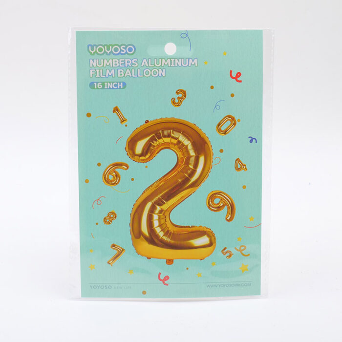 P1016233 Μικρό μπαλόνι foil 16’’ σε σχήμα αριθμού 2, λαμπερό χρυσό – 1 τεμάχιο - Image 1
