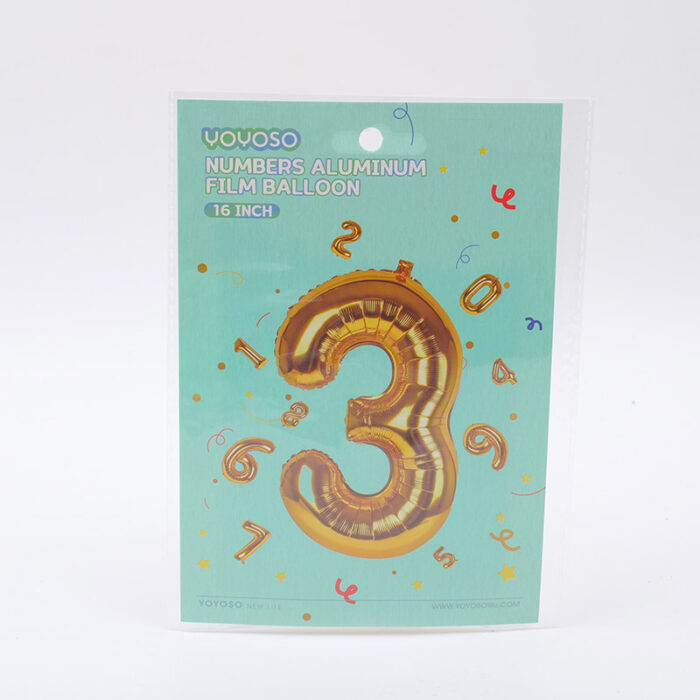 P1016236 Μικρό μπαλόνι foil 16’’ σε σχήμα αριθμού 3, λαμπερό χρυσό – 1 τεμάχιο - Image 1