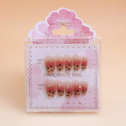 Νύχια Press-on με κρύσταλλο και διαμάντι σε σχήμα λεοπάρ, 10 τεμάχια