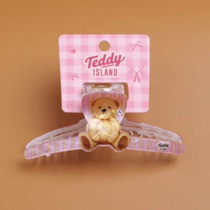 TEDDY ISLAND Series – Ακρυλικό Κλάμερ Μαλλιών με σταυρωτό σχέδιο καθιστό αρκουδάκι